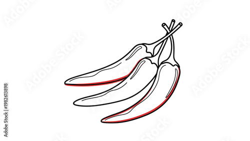 Minimalist graphic of three red chili peppers drawn with simple lines and red accents to signify spicy flavor and culinary heat.