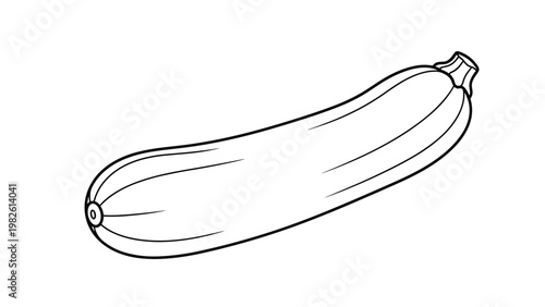 Minimalist line drawing of a single whole zucchini squash shown from a side profile perspective in a clean black and white style.