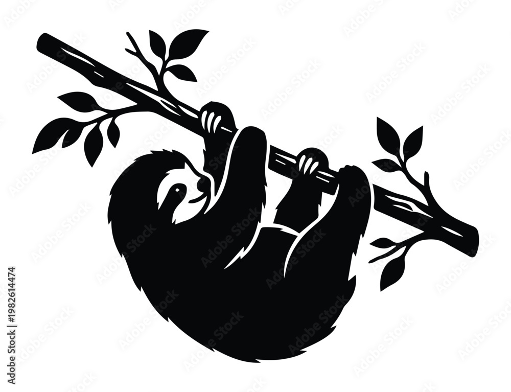 Obraz premium Baby Sloth Clinging Shape Icon Silhouette Vector black design on a white background
