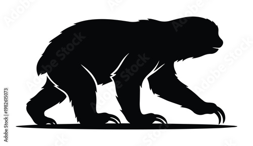 Walking Sloth Ground Pose Shape Icon Silhouette Vector black design on a white background