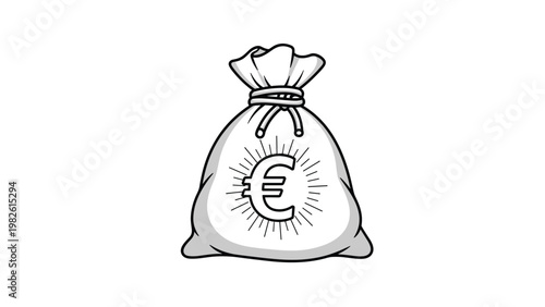 Large sack of money featuring a glowing Euro currency symbol represents financial success, wealth accumulation, and European banking concepts.