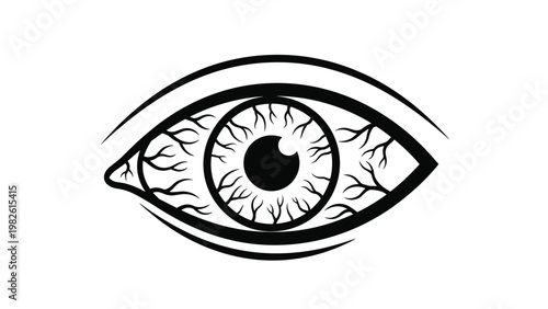 Detailed illustration of a human eye with visible blood vessels and veins represents medical conditions like fatigue or inflammation.