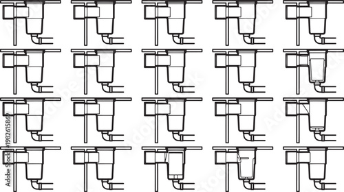 A detailed illustration of an architectural blueprint, showcasing multiple stages and design iterations. 