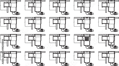 A detailed, schematic representation of an industrial mechanical part, meticulously illustrated to showcase its internal structure and functionality.