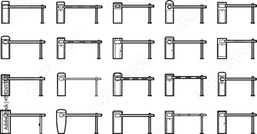 Barrier Gate collection: A comprehensive collection of barrier gate illustrations, representing diverse designs and operational states, ideal for transportation, security, and access control projects.