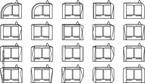 Illustrative top-down view collection of various cable car or aerial lift station designs, showcasing diverse architectural concepts, with a focus on form, function, and aesthetic versatility.