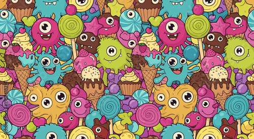 Baking Cookie Monster Vector Illustration with Kitchen Whisk Tool Design Element