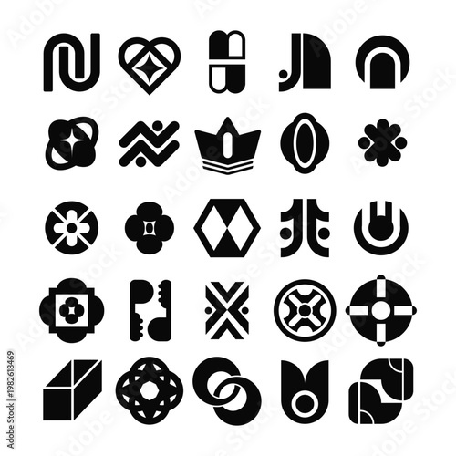 Modern geometric logo icon set in minimalist black style