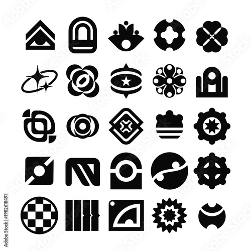 Modern geometric logo icon set in minimalist black style