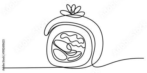A single continuous line drawing of a small coin purse or pouch with a simple decorative closure Vector, illustration