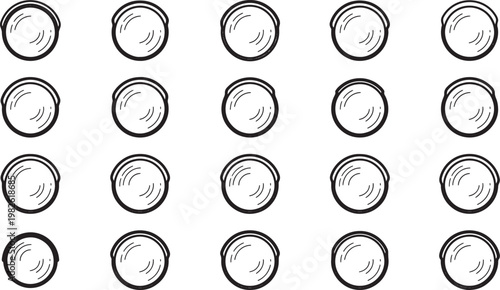A collection of circular bowls is arranged in a grid, the simple forms hinting at potential culinary creations. This graphic design features an organized arrangement of bowls.