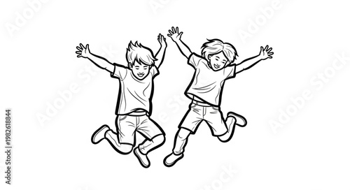 Two happy boys jumping in the air with excitement.