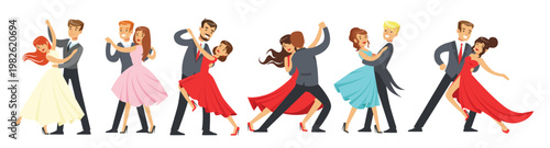  dancing couples set professional dancers performing tango