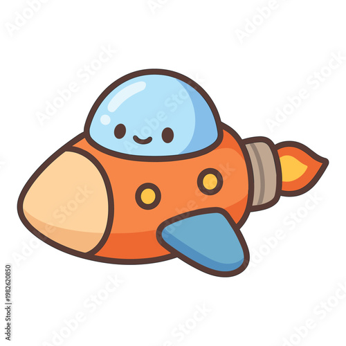 Cute cartoon orange rocket spaceship with face
