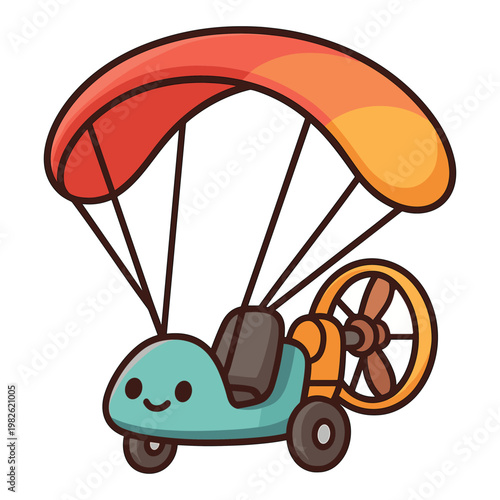 Cute powered paraglider with smiling face vector