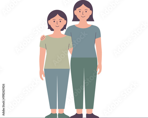 Two beautiful women standing together vector on white background.