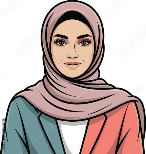 Trendy beautiful woman wearing hijab vector on white background.