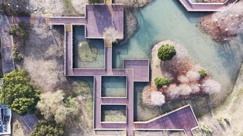 aerial view of park in winter