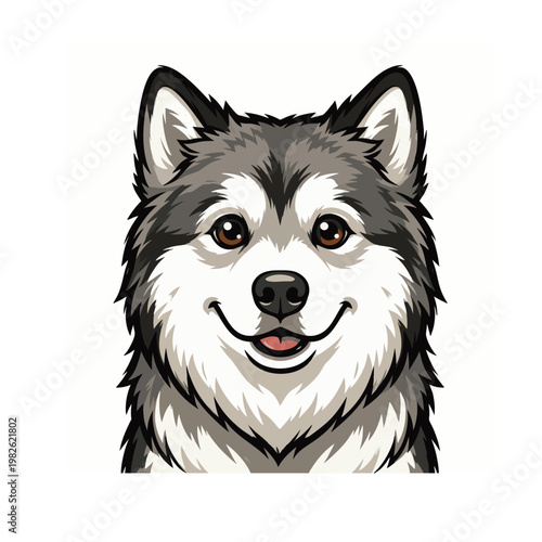 Cute Alaskan Malamute dog head vector illustration, mascot design