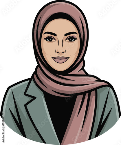 Trendy beautiful Arabic woman wearing hijab people vector on white background.