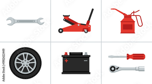 Car repair tools and equipment set.