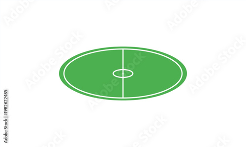 Minimalist illustration of a green oval sports field with white center line and boundary markings.