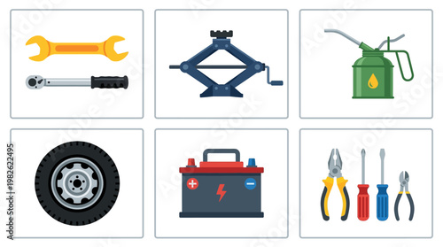 Car tools and equipment set.