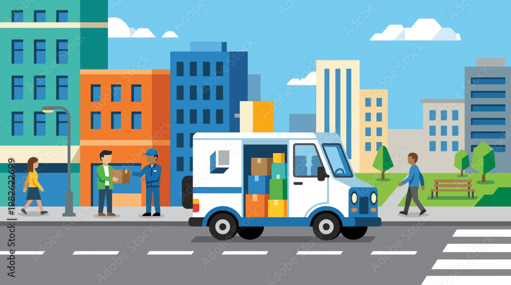 Fototapeta premium Delivery truck on city road.
