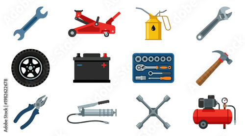 Collection of various car repair tools.