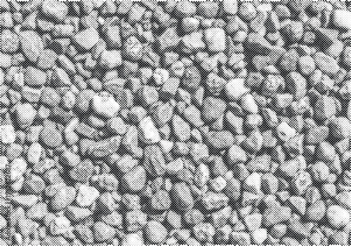 Coarse gravel stones halftone vector texture background with grainy stipple effect for natural pebble design