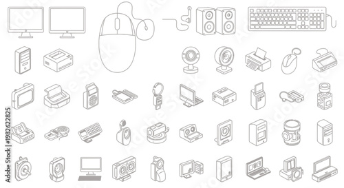 Collection of assorted line style icons for UI design and graphic projects.