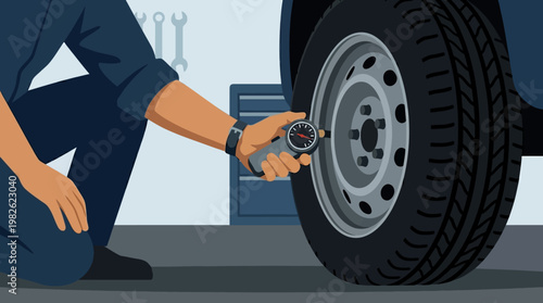 Mechanic changing a car tire.
