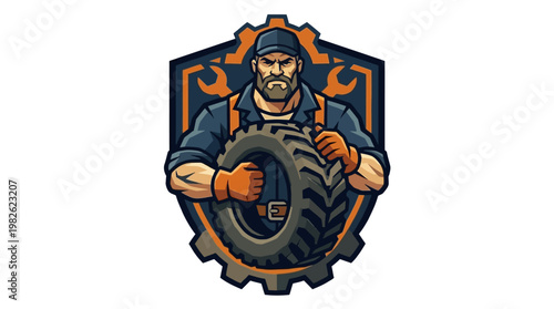 Mechanic Holding Tire Service Repair.