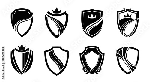 Luxury crest shield icon collection on white background for branding