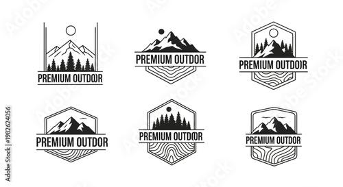 Elegant outdoor badges showcase mountains, trees, and landscapes in a premium log set.