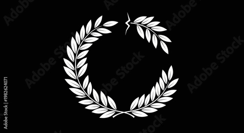 Laurel wreath illustration on black background with split circle design and four variations