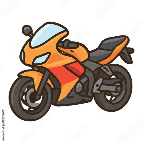 Orange sport motorcycle side view digital illustration