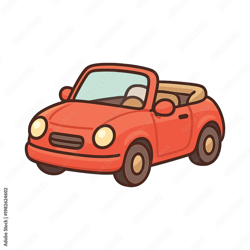 Fototapeta premium Red convertible car cartoon flat vector illustration