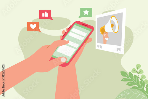 Mobile Advertising Strategy With Social Engagement. Digital Marketing Concept. Vector graphic illustration