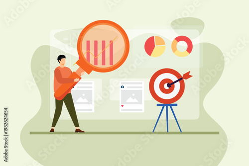 Targeted Digital Campaign For Business Growth. Digital Marketing Concept. Vector graphic illustration