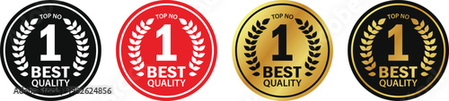 Number 1 Best Quality Badges and Labels Set, Premium Gold Circle with Number 1, Luxury Icon, Symbol, Sign, Logo, Stamp, Vector Graphics
