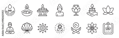 meditation health related editable stroke outline icon set 