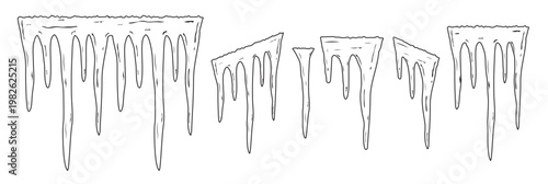 set of ice icicles black outline doodle style vector