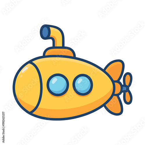 Yellow submarine with portholes flat vector illustration