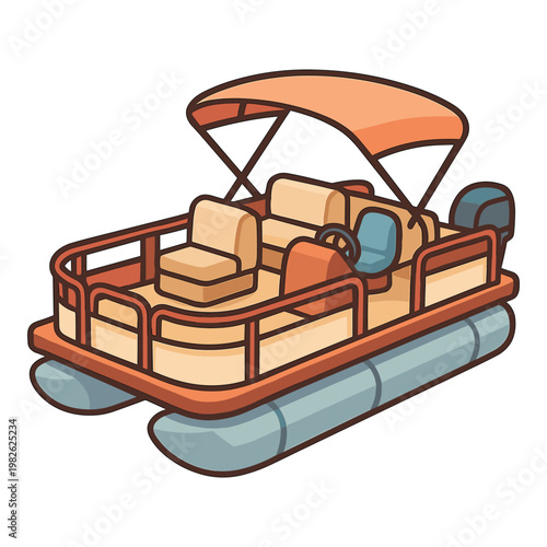 Pontoon boat with canopy and seats vector illustration