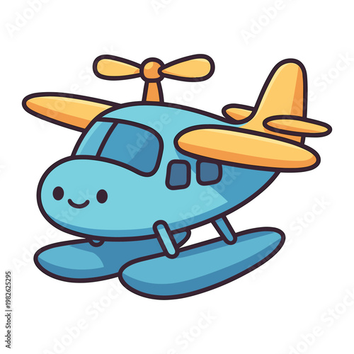 Smiling seaplane with floats and propeller