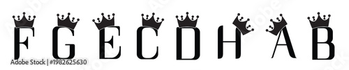 set of letters from a to h with crown design