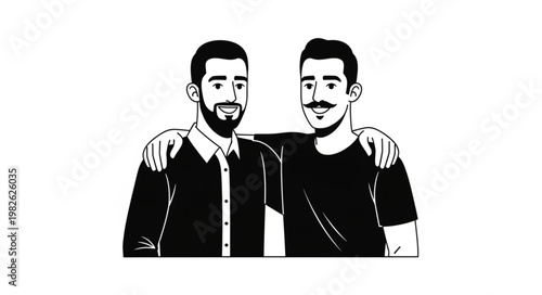 Two men standing together, arms around each other, friendship and support.