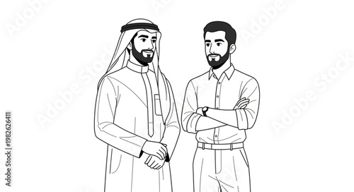 Two Middle Eastern Men in Traditional Attire Discussing Matters.