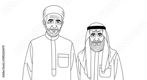 Two Middle Eastern Men in Traditional Attire Smiling at the Camera.